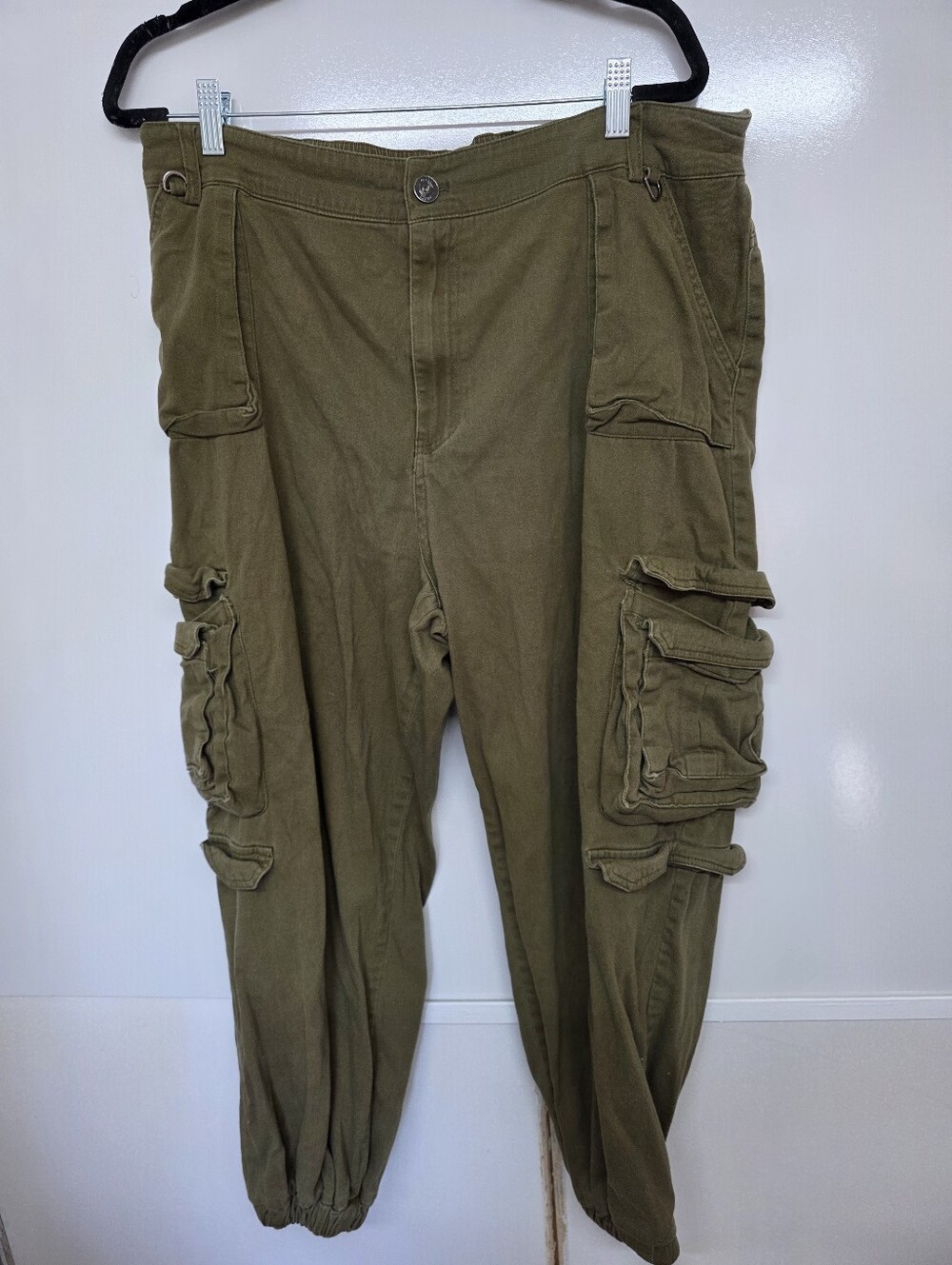 Rue+ Cargo Pants 3XL Olive Green Twill Zip Pockets Cuffed Lightweight Casual